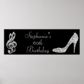 Black/Silver Music Note & Stiletto 60th Birthday ポスター (正面)