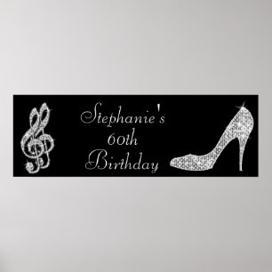 Black/Silver Music Note & Stiletto 60th Birthday ポスター