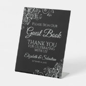 Black & Silver Please Sign our Guest Book Sign 台座サイン (正面)