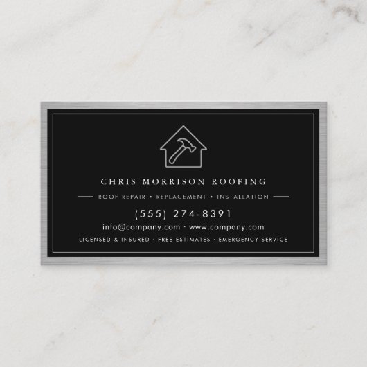 Black Silver Roofing Construction Services QR Code 名刺 (正面)