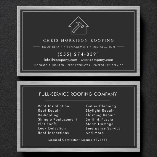 Black Silver Roofing Roofer Construction Services 名刺