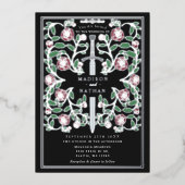 Black Silver Royal Sword Medieval Fantasy Wedding  箔招待状 (正面)