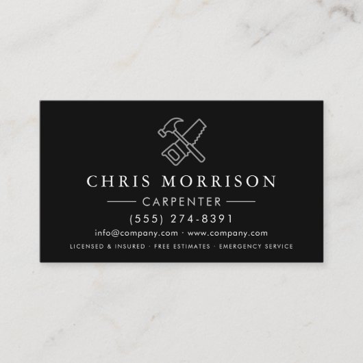 Black Silver Wood Carpenter Carpentry  名刺 (正面)