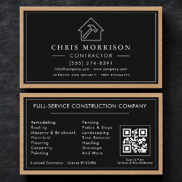 Black Silver Wood Construction Contractor QR Code 名刺