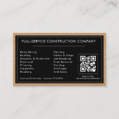 Black Silver Wood Construction Contractor QR Code 名刺 (裏面)