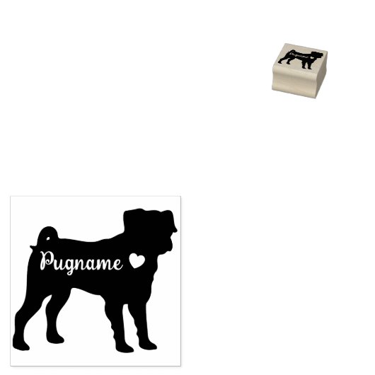 Black Simple Heart Dog Pug ラバースタンプ (押印)