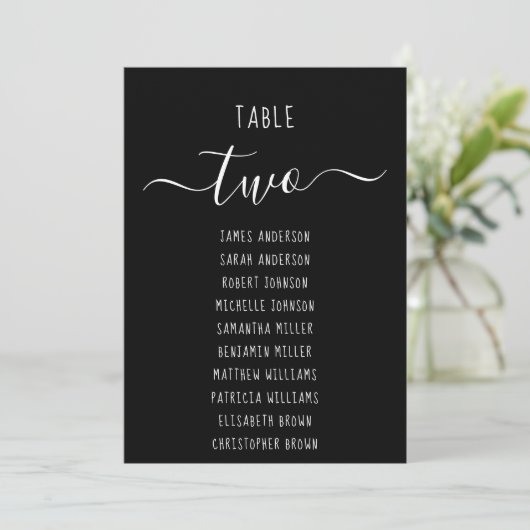 Black Simple Modern Script Seating Chart Card (スタンド正面)