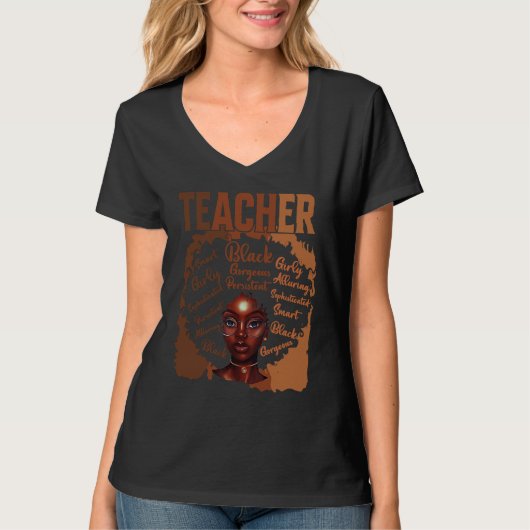 Black Smart Teacher Afro Love Melanin Women Black  Tシャツ (正面)