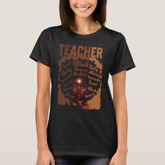Black Smart Teacher Afro Love Melanin Women Black  Tシャツ (正面)