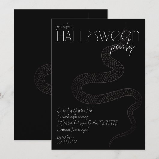 Black Snake Witchy Halloween Party 招待状 (正面/裏面)