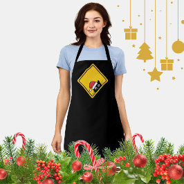 Black Sneaky Santa Cat U.S. Warning Sign エプロン