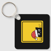 Black Sneaky Santa Cat U.S. Warning Sign キーホルダー (正面)