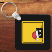 Black Sneaky Santa Cat U.S. Warning Sign キーホルダー (正面)