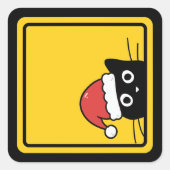Black Sneaky Santa Cat U.S. Warning Sign スクエアシール (正面)