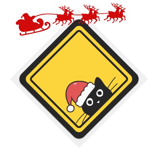 Black Sneaky Santa Cat U.S. Warning Sign スクエアシール