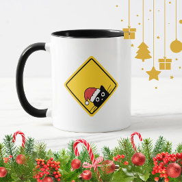 Black Sneaky Santa Cat U.S. Warning Sign マグカップ