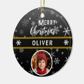 Black Snowflakes Custom Name Merry Christmas Photo セラミックオーナメント (左)