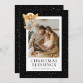 Black Snowy Angel Christmas Blessings Photo シーズンカード (正面/裏面)