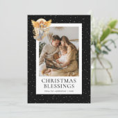 Black Snowy Angel Christmas Blessings Photo シーズンカード (スタンド正面)