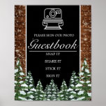 Black Snowy Wood & Forest Photo Book Wedding Sign ポスター<br><div class="desc">Photo guest book wedding sign. Rustic brown wood,  snowing background and snowy forest. Cozy vintage country style. More items are available in this style in our store. You can edit the design further,  change colors,  fonts and add extra text by clicking "customize further" link.</div>