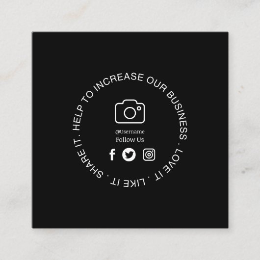 Black Social Media Follower Card | Custom Business スクエア名刺 (正面)