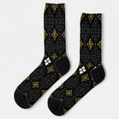 Black socks featuring a gold and white pattern  ソックス (左)