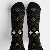 Black socks featuring a gold and white pattern  ソックス (上部)
