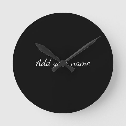 Black solid add name text message here throw pillo ラウンド壁時計 (正面)