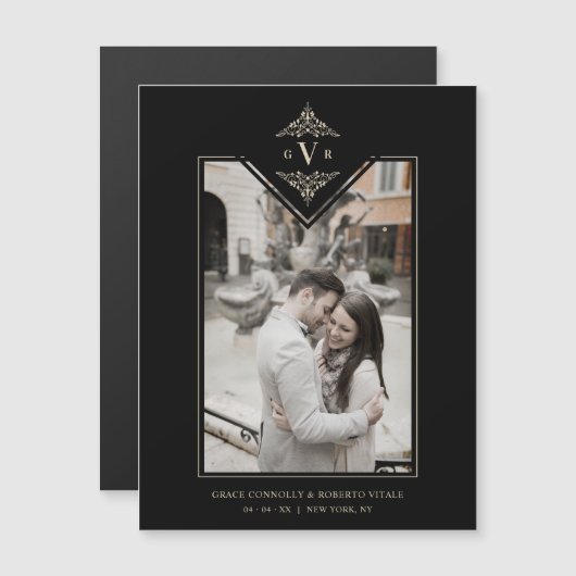 Black Sophisticate Flourish Chic Golden Initials (正面/裏面)