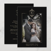 Black Sophisticate Flourish Chic Golden Initials サンキューカード (正面/裏面)