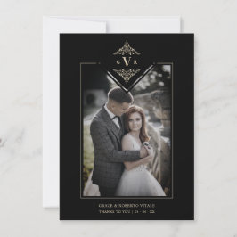 Black Sophisticate Flourish Chic Golden Initials サンキューカード