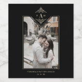 Black Sophisticate Flourish Chic Golden Initials ワインラベル (シングルラベル)