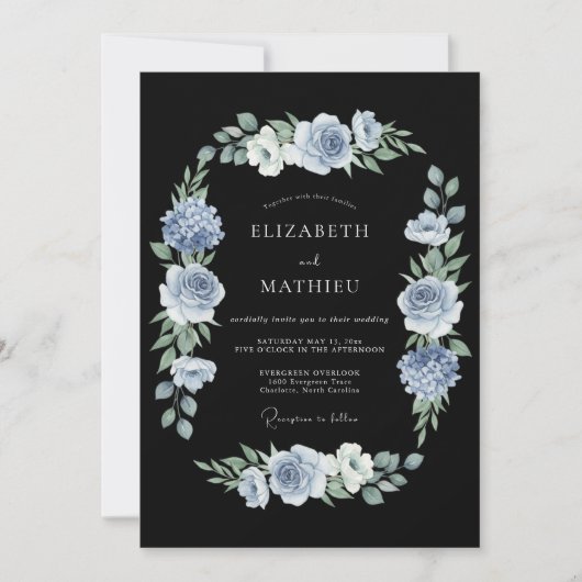 Black Sophisticated Midnight Wedding 招待状 (正面)