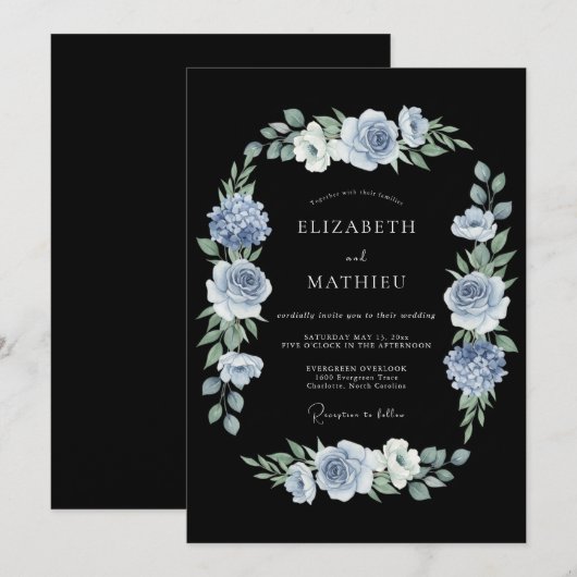Black Sophisticated Midnight Wedding 招待状 (正面/裏面)