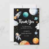 Black Space Rocket Thank You Card Baby Boy Shower サンキューカード (正面)