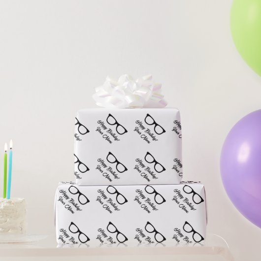 Black spectacles personalized Happy Birthday ラッピングペーパー (パーティーギフト)