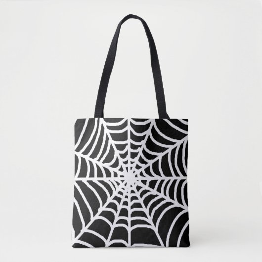 Black Spider Cobweb Happy Halloween トートバッグ (正面)