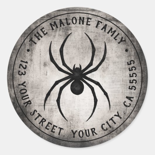 Black spider Halloween return address label ラウンドシール (正面)