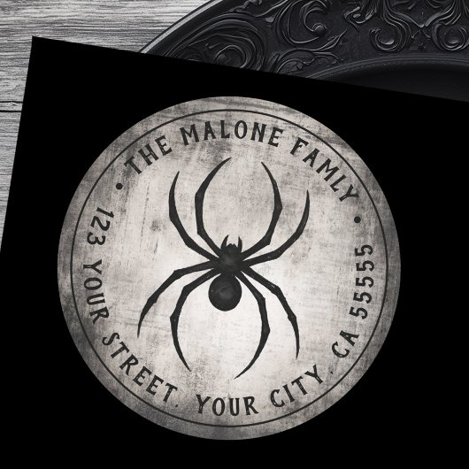 Black spider Halloween return address label ラウンドシール