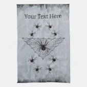 Black Spider Web Surrounded by Black Widows White キッチンタオル (縦)