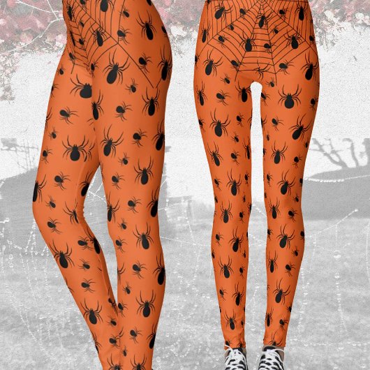 Black spiders spiderweb Halloween costume orange レギンス