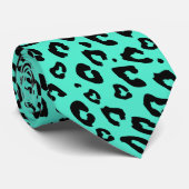 Black spot leopard rosettes mint green neck tie ネクタイ (ロール)