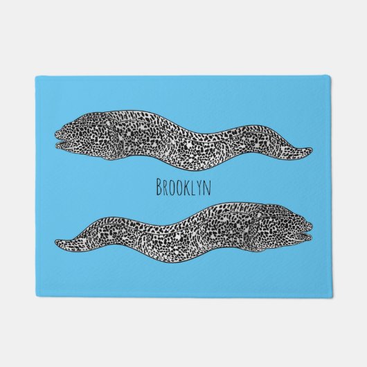 Black spotted moray eel cartoon illustration  ドアマット (正面)