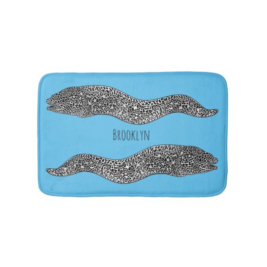 Black spotted moray eel cartoon illustration バスマット (正面)