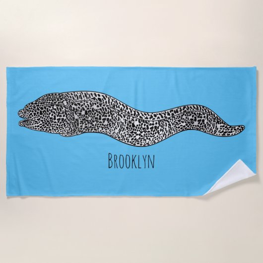 Black spotted moray eel cartoon illustration  ビーチタオル (正面)