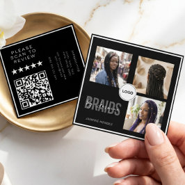 Black Square Braiding Salon 3-Photo Collage QR  スクエア名刺