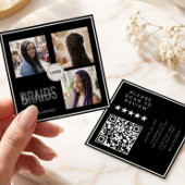 Black Square Braiding Salon 3-Photo Collage QR  スクエア名刺