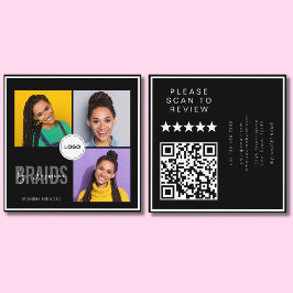 Black Square Braiding Salon 3-Photo Collage QR スクエア名刺