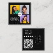 Black Square Braiding Salon 3-Photo Collage QR  スクエア名刺 (正面/裏面)