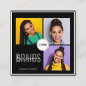 Black Square Braiding Salon 3-Photo Collage QR スクエア名刺 (正面)